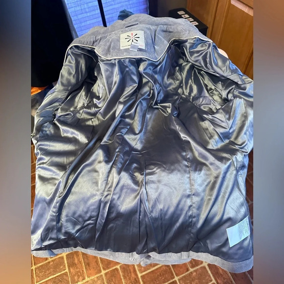 Isaac Mizrahi NWOT 100% suede blue/gray silver hardware flight jacket 21” p2p - Picture 11 of 15